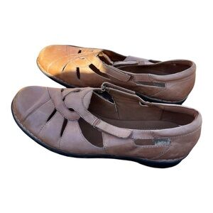 Clarks Bendables Leather Sandals Shoes Loafers 12 wide 12w tan brown